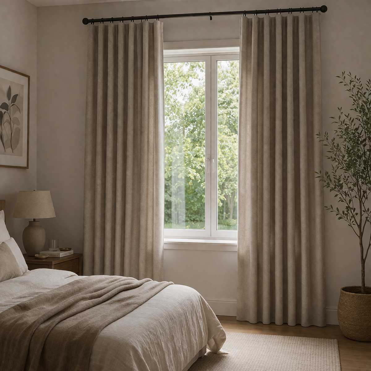 Cortinas acústicas decorativas Forio en el dormitorio