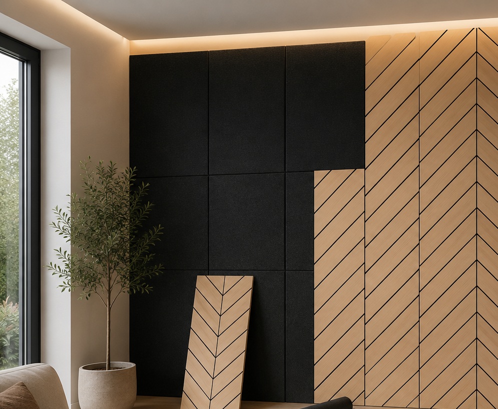 Panel Freja roble oscuro combinado con Elitexa para una pared más completa