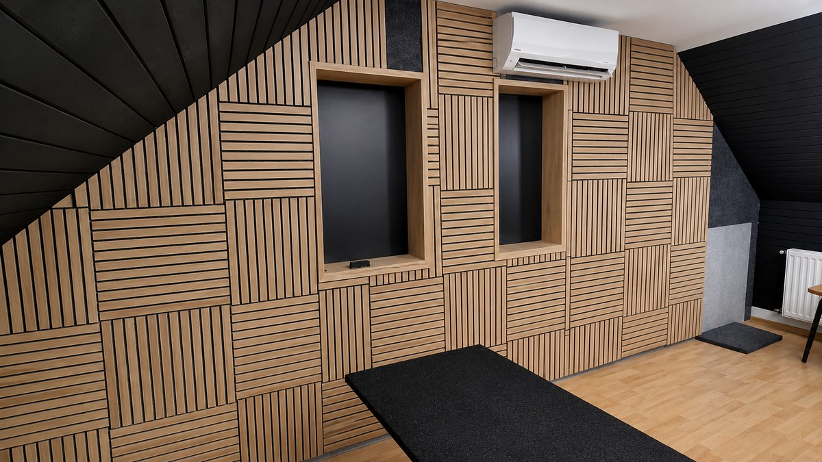 Panel acústico Freja combinado con Elitexa, creando una pared más completa y expresiva