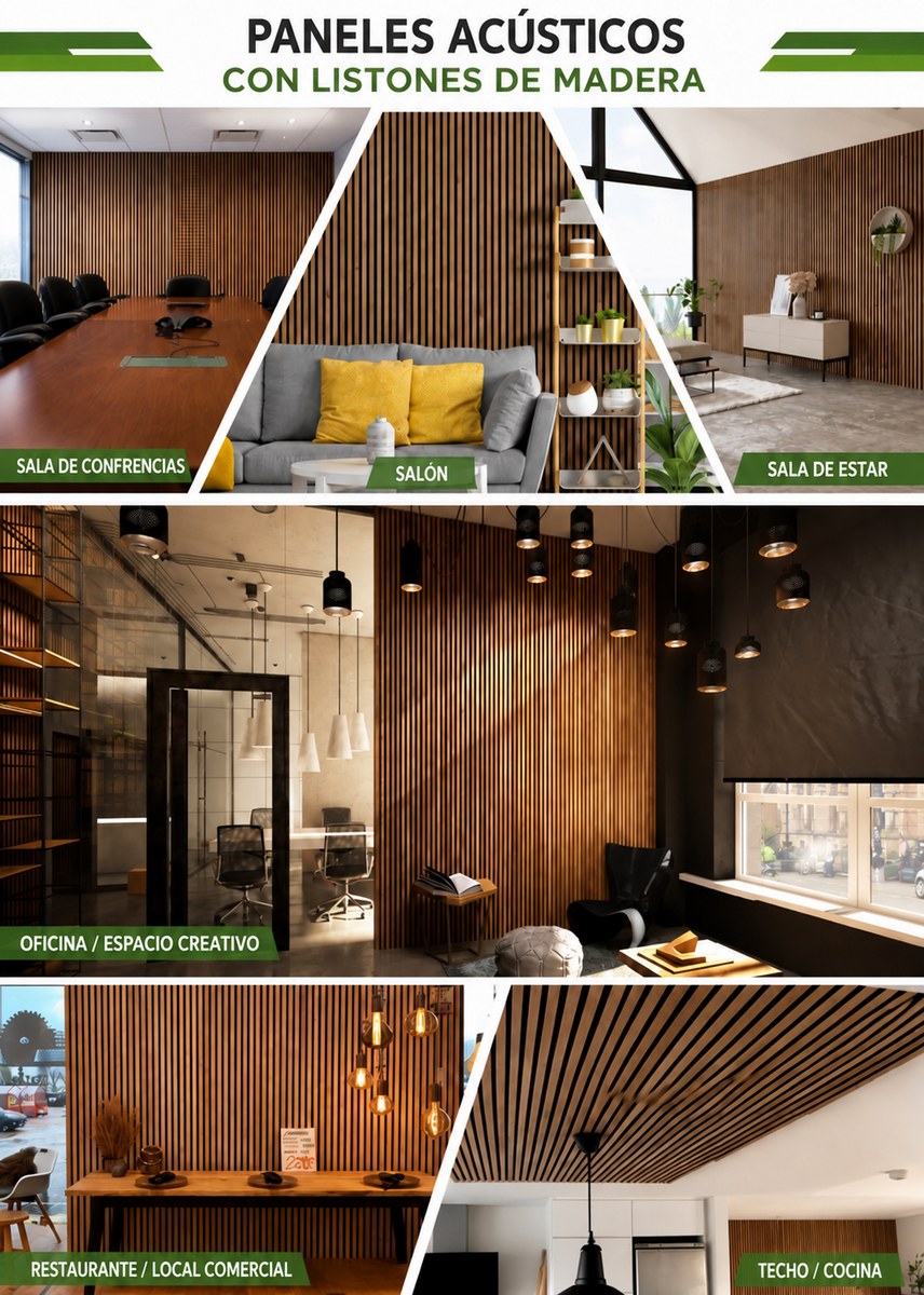 Paneles Freja con listones de madera para espacios tranquilos