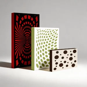 Paneles acústicos con frente difusor en varios colores y patrones