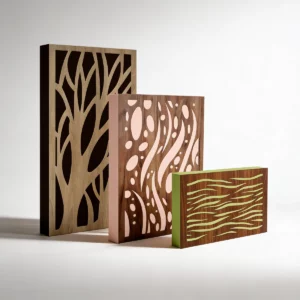 Paneles acústicos con frente difusor en varios colores y patrones