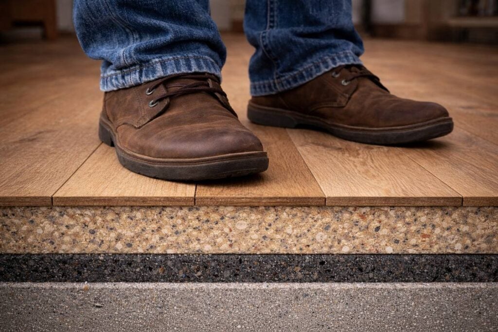 sistema de aislamiento de ruido de impacto bajo suelo de madera para reducir pisadas