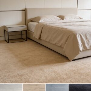 Alfombra anti ruido Aurora en dormitorio, cuatro colores: beige, arena, plata, antracita