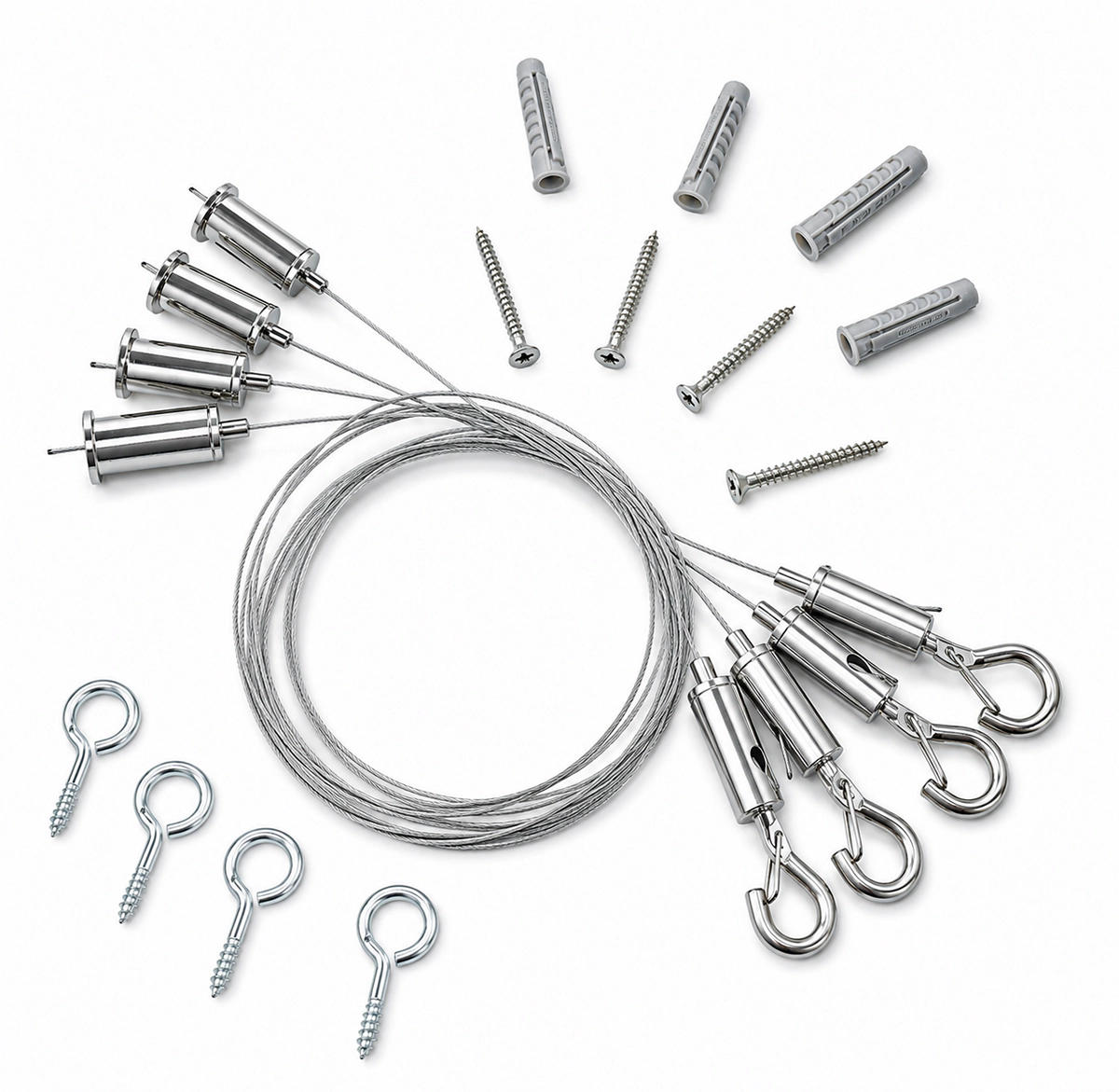 Kit de suspensión vertical para panel acústico Bilnora de 1,2 cm de grosor, con cables de acero, soportes de techo, tornillos y tacos de fijación.