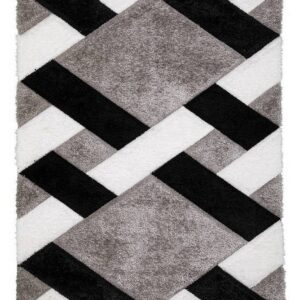 professional-calm-grid-grey-alfombra-bateria-acustica-geometrica Vista superior de la alfombra Professional Calm Grid Grey para batería acústica, con grandes formas geométricas entrelazadas en gris, blanco y negro.