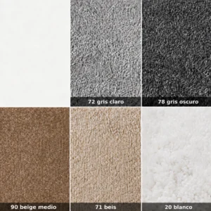 silent-alfombra-moqueta-muestrario-colores Muestrario de colores de la alfombra y moqueta Silent con tonos gris claro, gris oscuro, beige medio, beige y blanco.