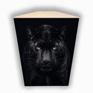 trampa-graves-decorativa-pantera-negra Trampa de graves decorativa con imagen de pantera negra sobre fondo oscuro, diseñada para el tratamiento acústico de esquinas.